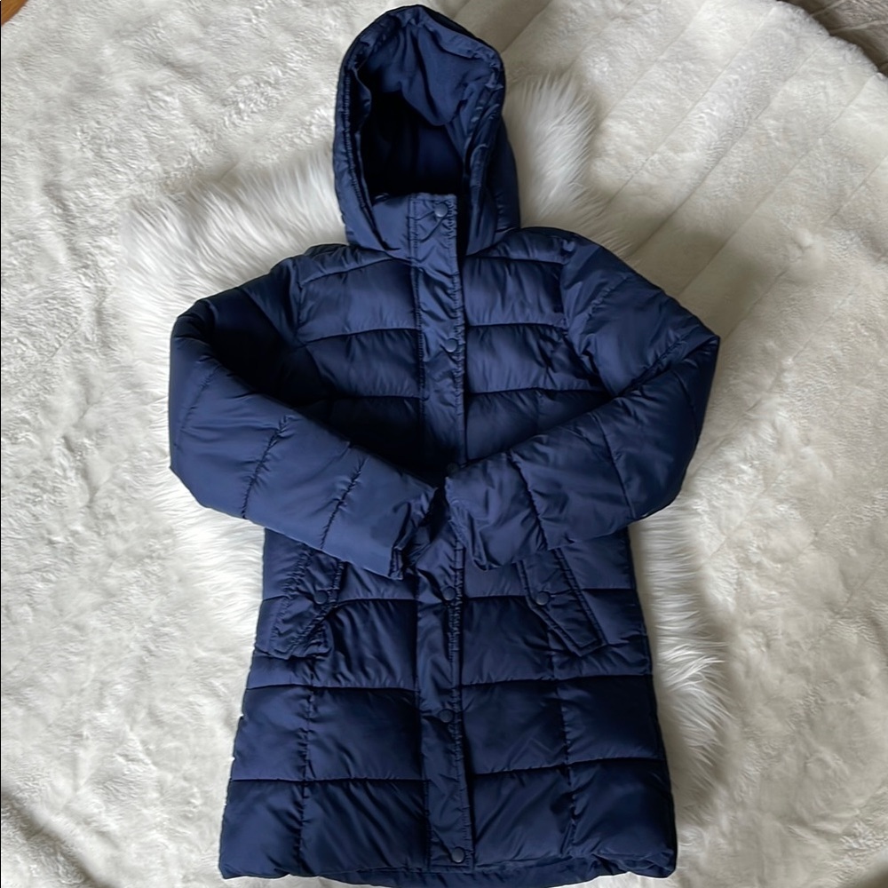 Girls Navy Hooded Puffer Coat, size 10/12